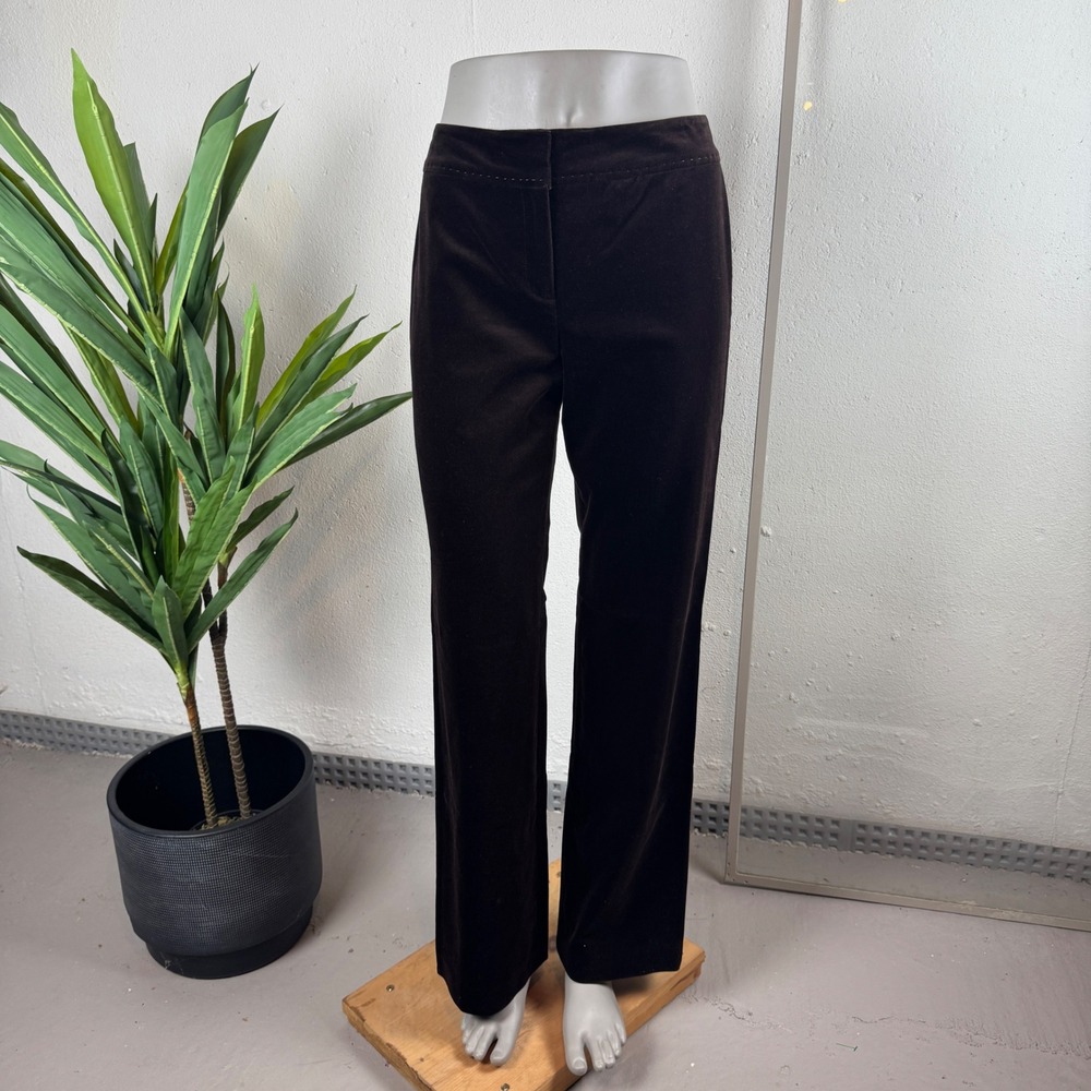 Dark Academia Quiet Luxury Brown Velvet Ann Taylor Straight Leg Mid Rise Pants 6